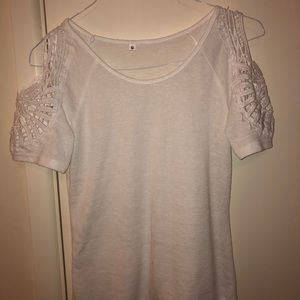 White lace open shoulder top